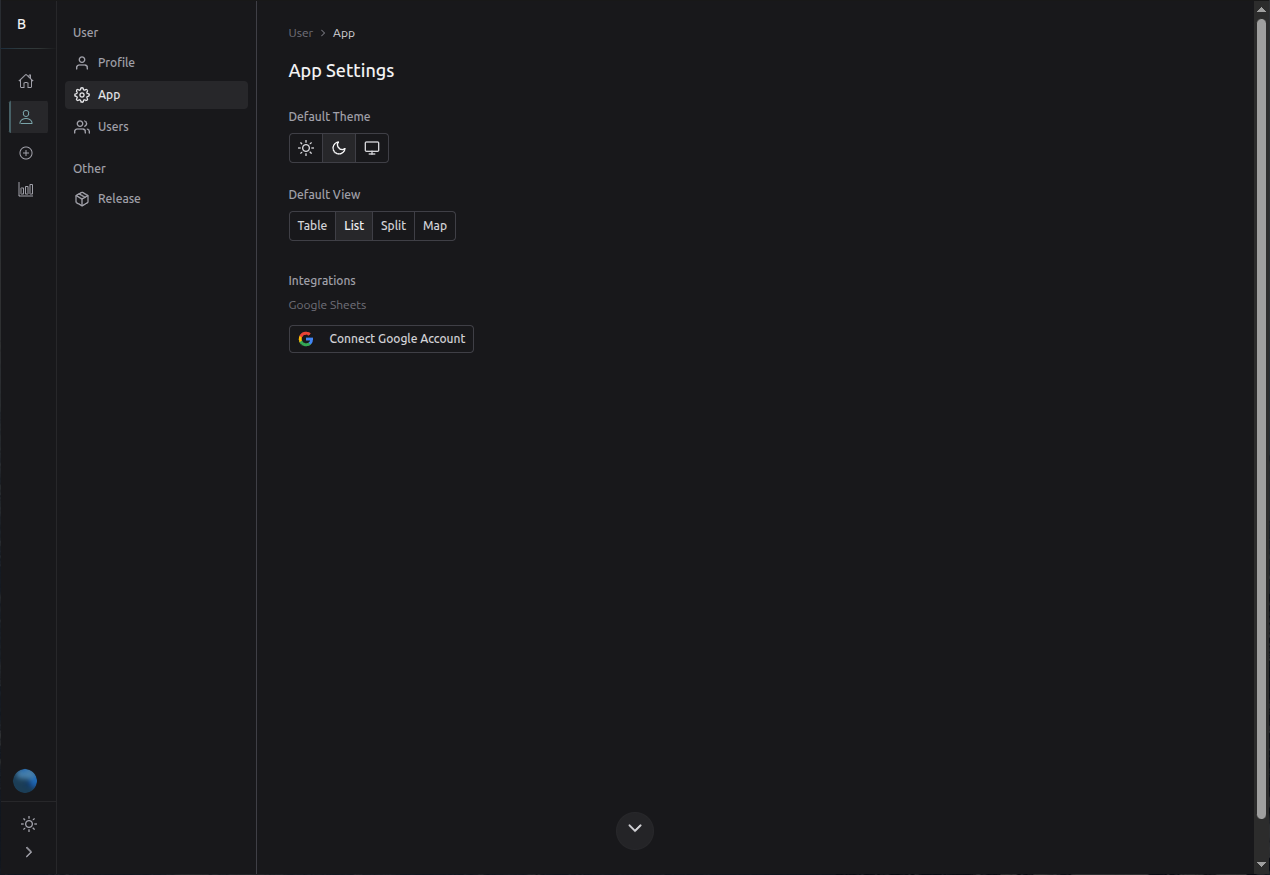 App settings and user configuration