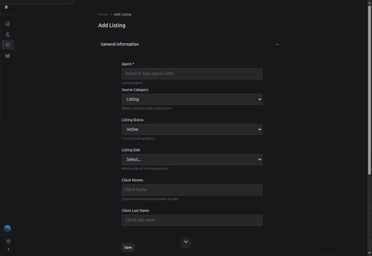 Structured listing entry form