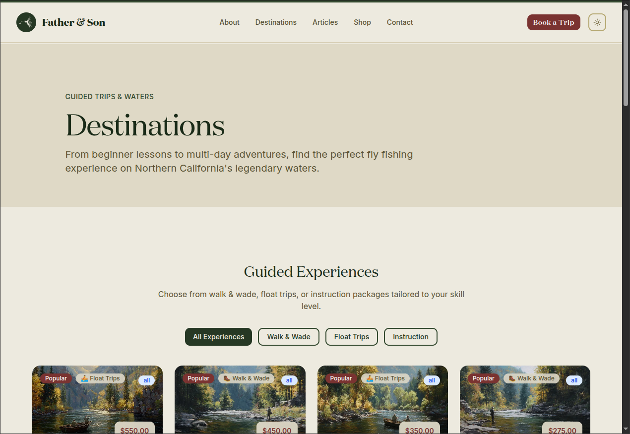 Clear trip options with experience types