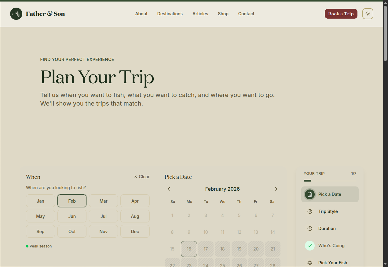 Booking flow with clear trip options